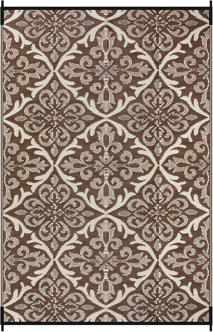 Lahome 6x9 Outdoor Rugs for Patios Waterproof, Plastic Straw Portable Reversible Rv Rug, Porch Floor Camping Carpet for Balcony Tent, Khaki 6'x9'