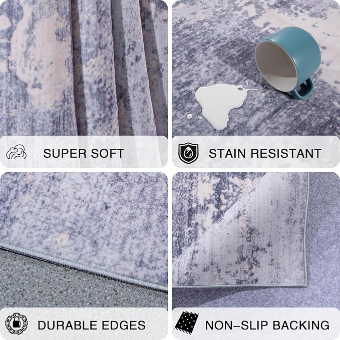 2'6x10 Runner Rug Washable Rug Vintage Abstract Hallway Runner Non-Slip Soft Low Pile Distressed Floor Carpet Retro Doormat for Kitchen Bedroom Laundry Entryway Bathroom Light Gray & Cream 2'6"x10'