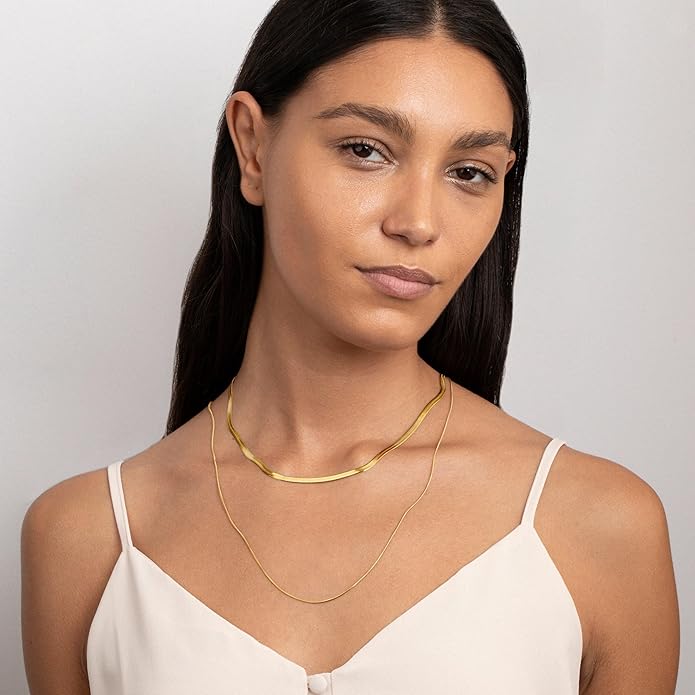 CHESKY Gold Necklace for Women-14K Plated/S925 sterling silver Snake Chain Necklace Dainty Simple Chunky Herringbone Necklace Gold Choker Necklaces Jewelry for Women Mothers Day Gifts for Mom