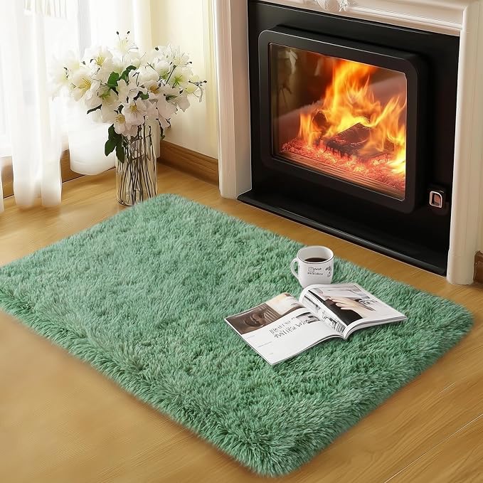qulint Sage Green Rug for Bedroom, 2x3 Fluffy Area Rugs for Living Room | Shag Fuzzy Small Carpet, Soft Shaggy Alfombras for Besides Kids Boys and Girls Dorm Nursery Classroom Home Decor