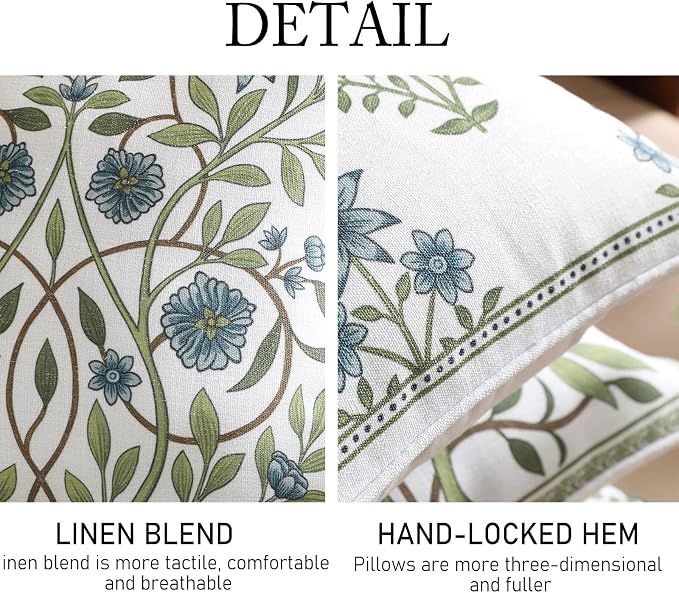 ISAENNE Designer Vintage Linen Throw Pillow Cover,18"x18"-Mosella A | French Elegant Square Decor Pillow Cover,Concealed Zipper Design,Floral Pattern,Sofa,Bedroom,Living Room,Lounge Chairs