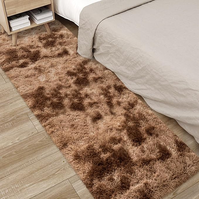 2x6 ft Soft Brown Runner Rugs for Bedroom Living Room Plush Fluffy Rug Shag Rug Carpet Non Slip Washable for Nursery Dorm Fuzzy Bedside Rug Runner for Kids Girls Room Home Decor