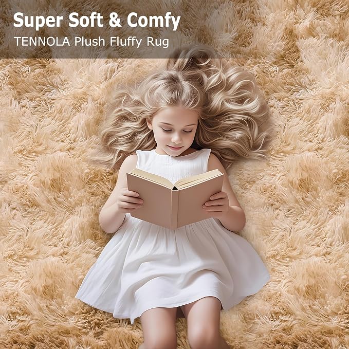 2x6 Soft Fluffy Beige Runner Rug for Bedroom Hallway, Plush Shag Rug Tan Carpet Non Slip Washable for Nursery Dorm Living Room, Fuzzy Bedside Long Rug Runner for Kids Girls Room Decor