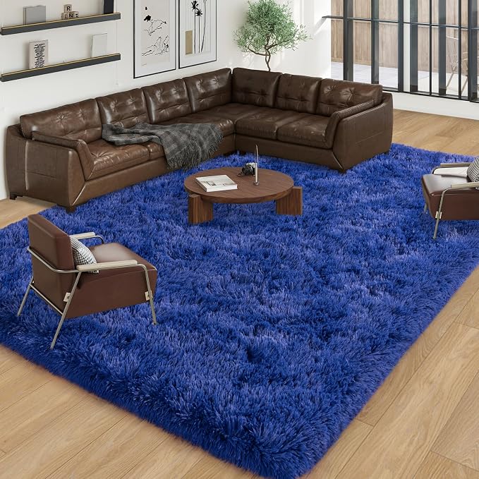 Dssimo Blue Fluffy Rugs for Bedroom 4x6 Soft Shag Carpet for Bedside | Plush Furry Upgrade Non-Slip Blue Area Rug for Living Room Nursery Kids Room Dorm Room Home Decor, Indoor Floor Carpet