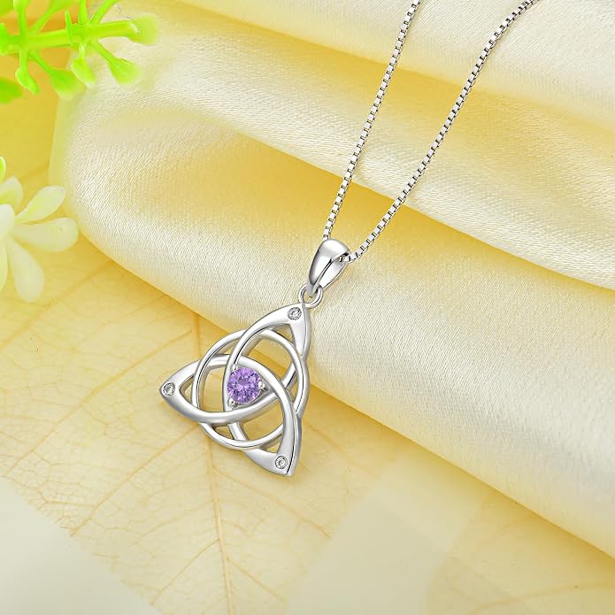 Celtic Knot Necklace for Women 925 Sterling Silver Birthstone Necklace Trinity Love Knot Pendant Necklace Jewelry Birthday Christmas Valentine's Day Gifts