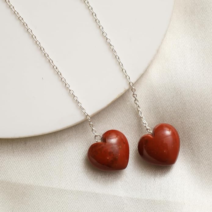 Gemstone Heart Shaped Threader Earrings in 925 Sterling Silver, Pull Through Adjustable, Versatile & Trendy, Perfect Valentine's Gift for Women, Choice of Gemstone Available