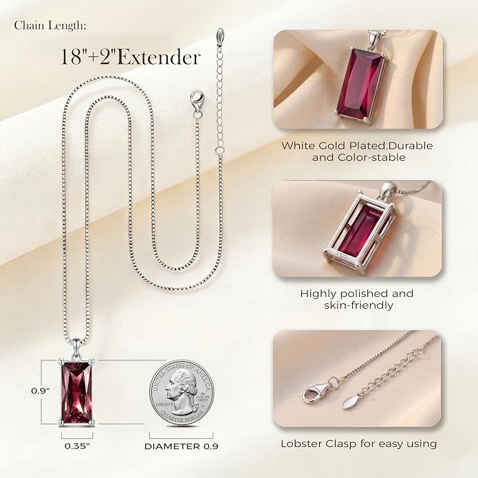 8mm x 16mm Square Birthstone Pendant Necklace – Fashion charming Sterling Silver Gift for women