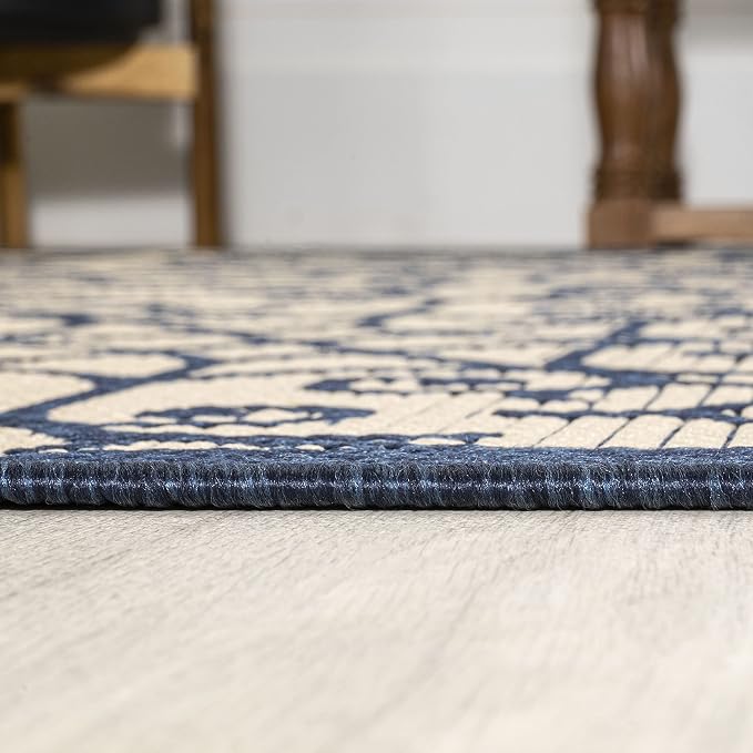 JONATHAN Y Vintage Filigree Indoor Outdoor Area Rug 8X10 Navy/Beige, Madrid Textured Weave for Backyard, Patio, Porch, Easy-Cleaning, High Traffic, Pet-Friendly, Non-Shedding (SMB107G-8)