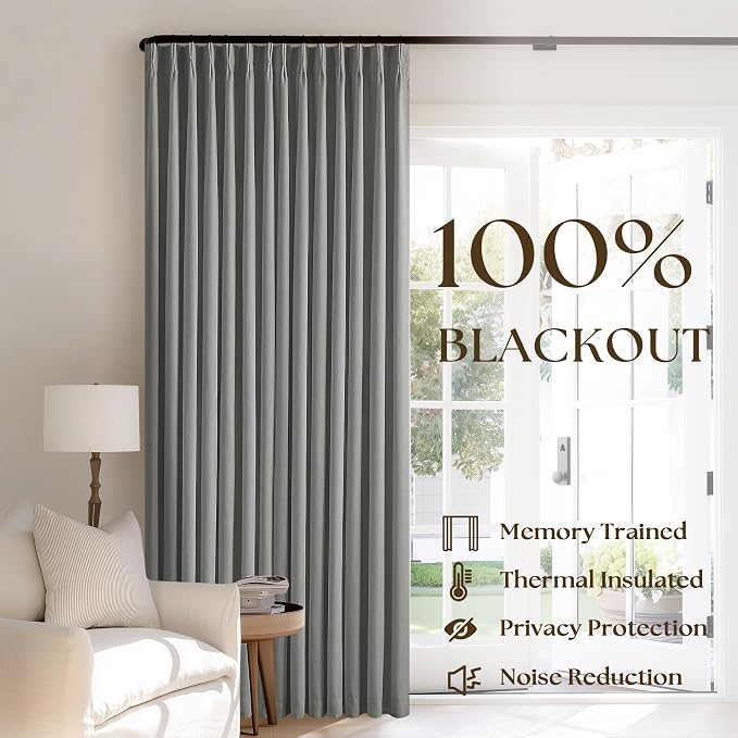 TWODRAPES Dark Grey Linen 100% Black Out 120 Inch Curtains for Living Room | Pinch Pleated Back Tab Drapes, Thermal Insulated Full Black Out, W40xL120 Curtains for High Ceiling to Floor, 2 Panels