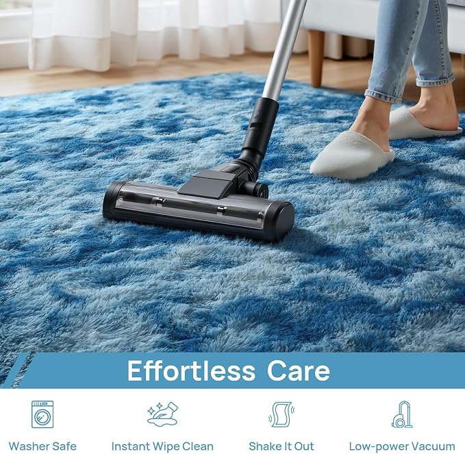 Deerhoo Shag Area Rug, 4 X 6 Tie-Dyed Plush Fuzzy Rugs for Living Room, Ultra Soft Fluffy Furry Rug for Bedroom, Indoor Carpet Nursery Rugs for Kids Room Home Decor, Bright Blue