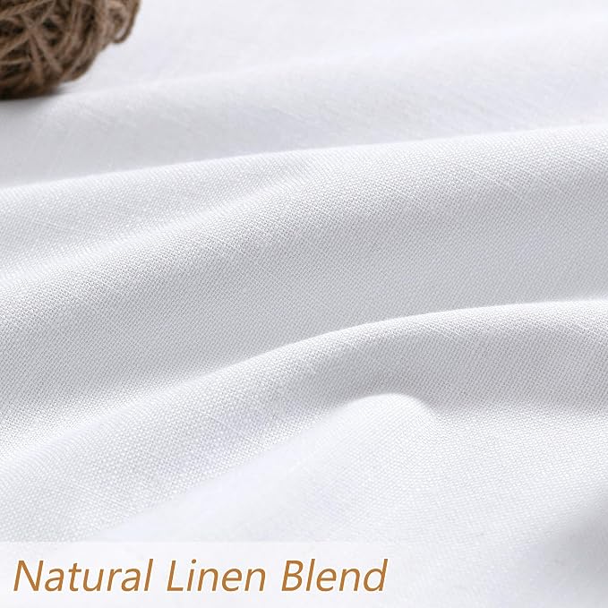 Guken White 100% Blackout Linen Curtains 52 Inch Wide by 134 Inch for Living Room Bedroom Back Tab/Rod Pocket Thermal Insulated Black Out Linen 2 Drapes Room Darkening Window Curtains,52x134