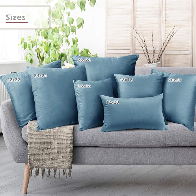 Nestl Throw Euro Pillow Covers, Cozy Velvet Decorative Pillow Covers 26 x 26 Inches, Soft Solid Couch Pillow Case for Sofa, Bed and Car, Set of 2 - Blue Heaven