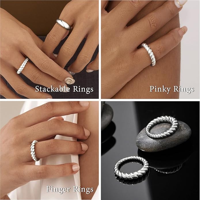 Non Tarnish Gold Chunky Rings for Women, 14K Gold Plated Statement Dome Rings Stacking Silver, Adjustable Mens Eternity Wedding Band Mixed Metal Jewelry Size 3-13