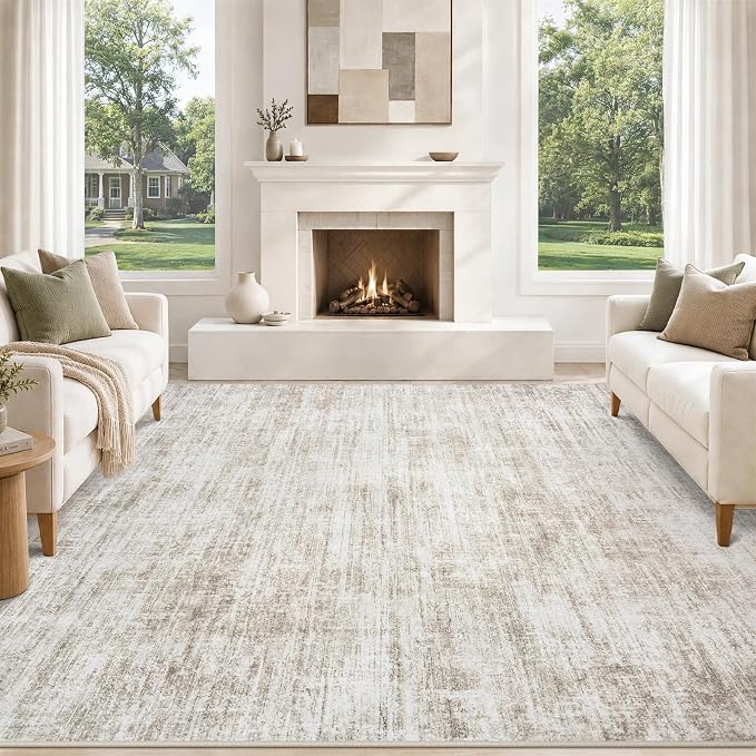 8x10 Area Rugs for Living Room Washable Rugs Neutral Abstract Large Rug Soft Modern Carpet Non-Slip Stain Resistant Low Pile Rug for Bedroom Dining Room Nursery Home Office Under Table Area Rug Brown