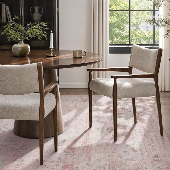 AMOAMI-Area Rug 9X12 Rugs for Living Room-Vintage Soft Pink Rugs for Bedroom-Non Slip Carpet-Washable Rug for Dining Room Living Room Bedroom Office Under Table