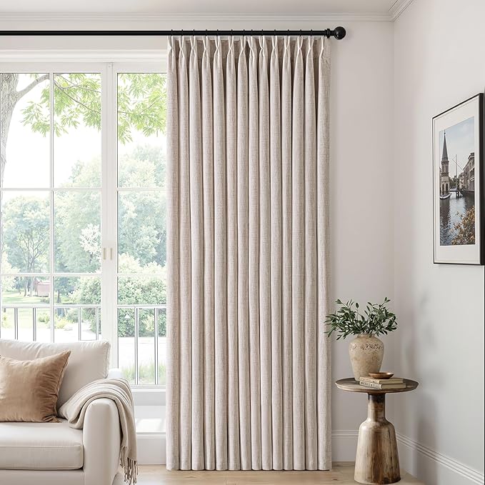 MIULEE Pinch Pleated Thick Linen Curtains 102 Inch 4 Panels Set Back Tab Memory Trained Pinch Pleat Semi Sheer Light Filtering Privacy Curtain Let Light in Window Drape for Living Room Bedroom Natural