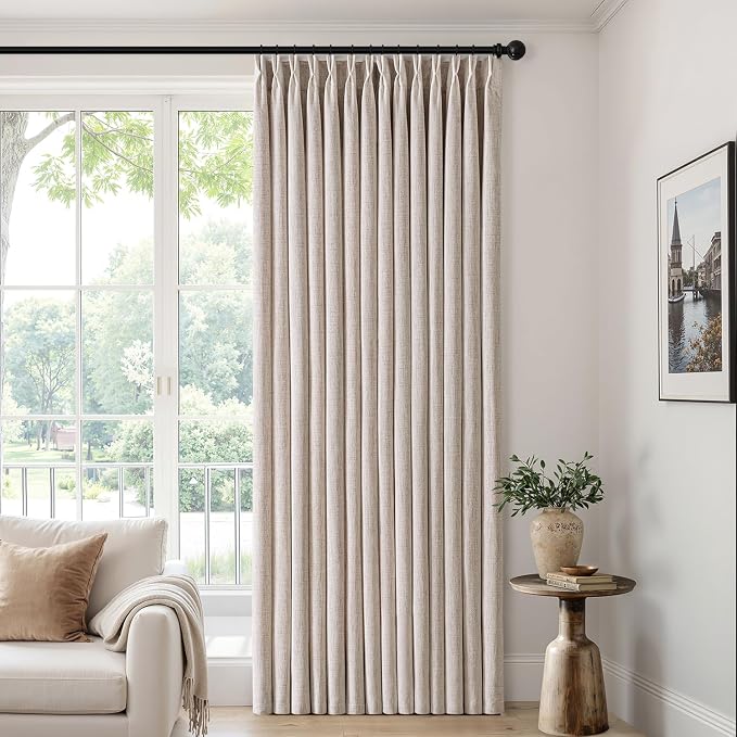 MIULEE Pinch Pleated Thick Linen Curtains 84 Inch 4 Panels Set Back Tab Memory Trained Pinch Pleat Semi Sheer Light Filtering Privacy Curtain Let Light in Window Drapes for Living Room Bedroom Natural