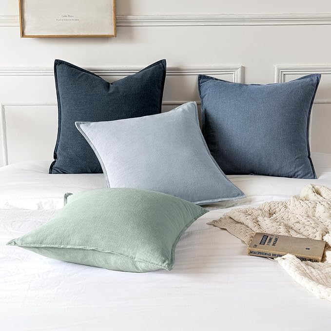 MIULEE Decorative Linen Pillow Covers 18x18 Inch Blue Ashes | Boho Farmhouse Neutral Couch Throw Pillows for Bed, Pack of 2 Accent Coastal Modern Pillowcases, Sofa Livingroom Home Decor