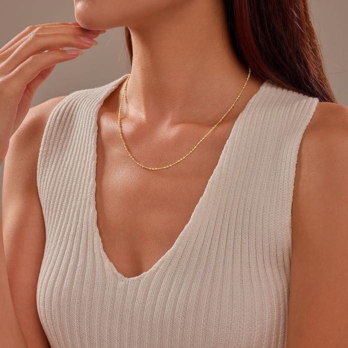 Beaded Necklaces for Women S925 Sterling Silver Colorful Bead Necklace Rainbow Simple Chain Choker Hypoallergenic Necklace Bohemian Beaded Necklaces Unique Birthday Wedding Graduation Jewelry Gifts for Women