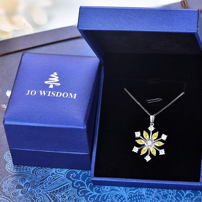 JO WISDOM 925 Sterling Silver White/Blue CZ Winter Frozen Large Snowflake Necklace Pendant