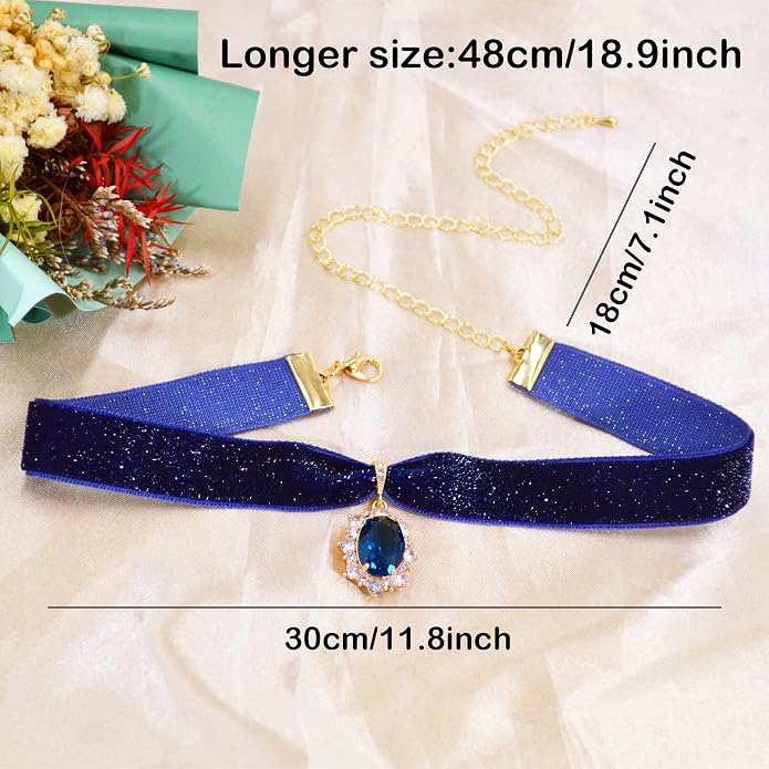 MOMOCAT 14K Gold Plated Sapphire Imitation Velvet Choker Necklace for Women Thick Chokers Birthstone Chocker Vintage Pendant Necklaces Chockers for Women Teen Girls Princess Costume Jewelry Aesthetic