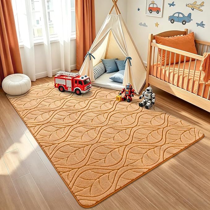 Macgace Soft Area Rug for Girls Bedroom, 4x6 Apricot Tan Shag Rugs | Washable Non-Slip Backing Medium Pile Modren Fuzzy Carpet for Kids Room, Classroom, Living Room, Dorm