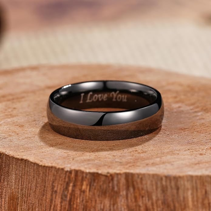 King Will 316L Stainless Steel Wedding Band for Men Women-2-8mm Width Wedding Ring in Black/Sliver/Gold Plated Laser I Love You High Polished Dome Style Promise Ring Comfort Fit Size 4-15