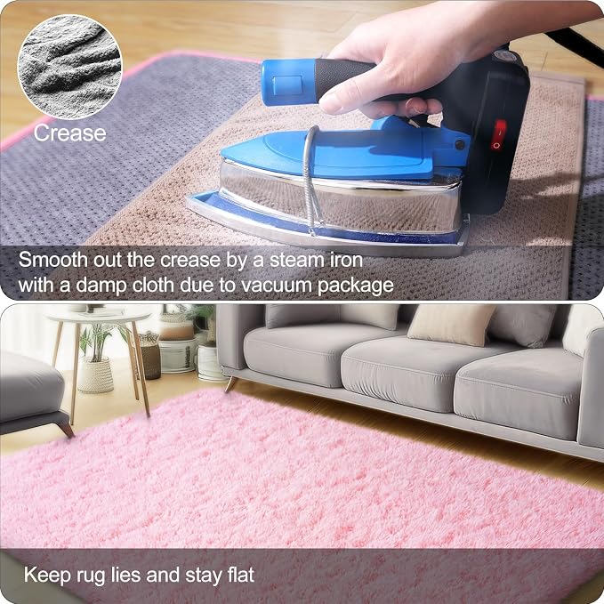 qulint 5x7 Pink Rugs for Bedroom Girls, Large Fluffy Carpet for Living Room, Soft Shag Rug for Nursery Shaggy Fuzzy Alfombras for Dorm Room Kids Room Home Decor Aesthetic (5ft x 7ft, Pink)