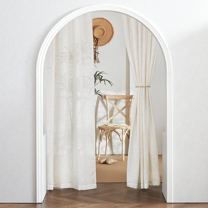 RYB HOME Semi Sheer Curtains - Linen Blend Privacy Curtains Sheer Window Treatment Drapes Farmhouse Decor for Bedroom Living Room Sliding Glass Door, 52 inch Wide x 95 inch Long 2 Panels, Linen