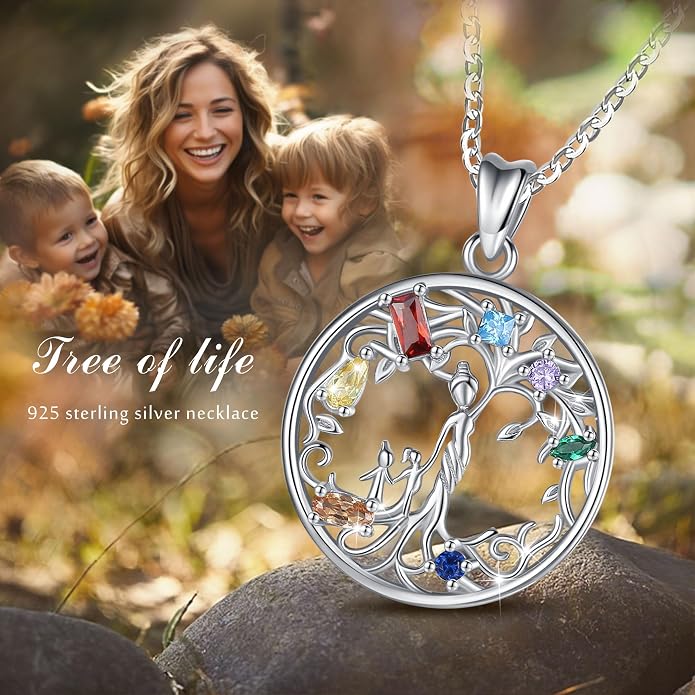 AEONSLOVE Tree of Life Necklace 925 Sterling Silver, Family Tree of Life Pendants Jewelry Gifts for Women Wife Mother, 18 Inch Chain