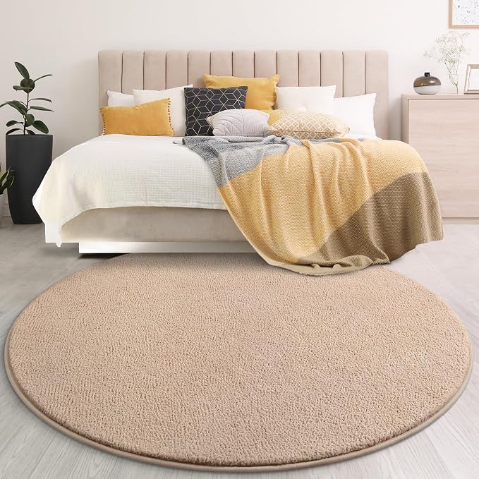 Gifeas Ultra Soft Round Area Rugs for Living Room Bedroom, 5x5 Feet Beige Thickened Memory Foam Modern Indoor Circle Carpets, Non-Slip Comfy Circular Rug for Boys Girls Nursery Room Home Decor