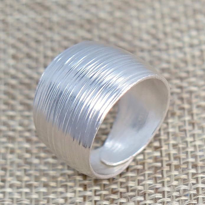 Sterling Silver Handmade Wide Convex Band Ring, Classic Semi-Shiny Finish Wrap Band, Adjustable to Sizes 6-11, Can fit Also as Thumb ring, Gift for Her