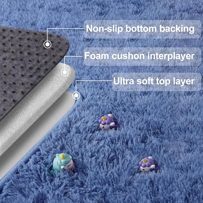 qulint 6x9 Area Rug for Living Room, Shag Fluffy Blue Rug for Bedroom Modern Soft Large Carpet, Plush Shaggy Alfombra para Sala Fuzzy Carpet for Dorm Playroom Classroom Home Decor (6ft x 9ft, Blue)