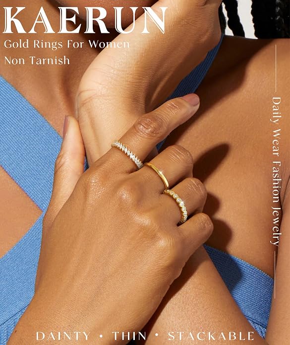 KAERUN Stackable Gold Rings for Women Non Tarnish Dainty 14K Gold Plated Stacking Rings Cubic Zirconia Thumb Ring Set Trendy Statement Wedding Bands Promise Engagement Rings for Women Size 6-10