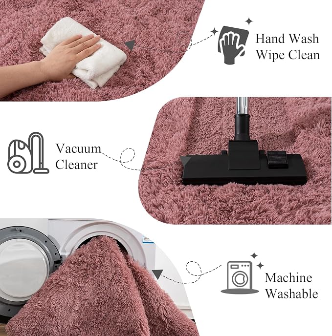 Large Area Rugs for Living Room Bedroom 8x10 Blush Fluffy Shag Rugs | Ultra Soft Shaggy Plush Fuzzy Modern Indoor Throw Floor Carpet for Kids Girls Boys Dorm Nursery Home Decor Aesthetic