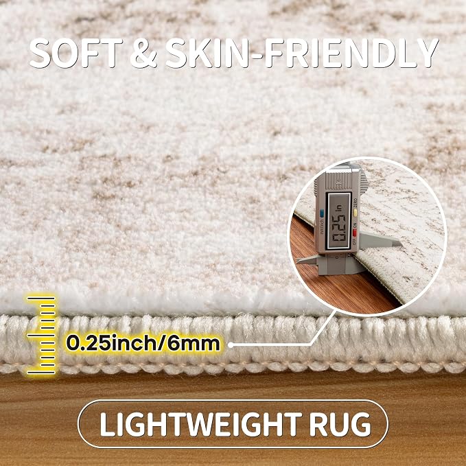 5x7 Area Rugs for Living Room Rug Washable: Modern Rug for Dining Room Bedroom Carpet Non Slip Low Pile 5 by 7 Indoor Abstract Nursery Home Office Beige Ivory