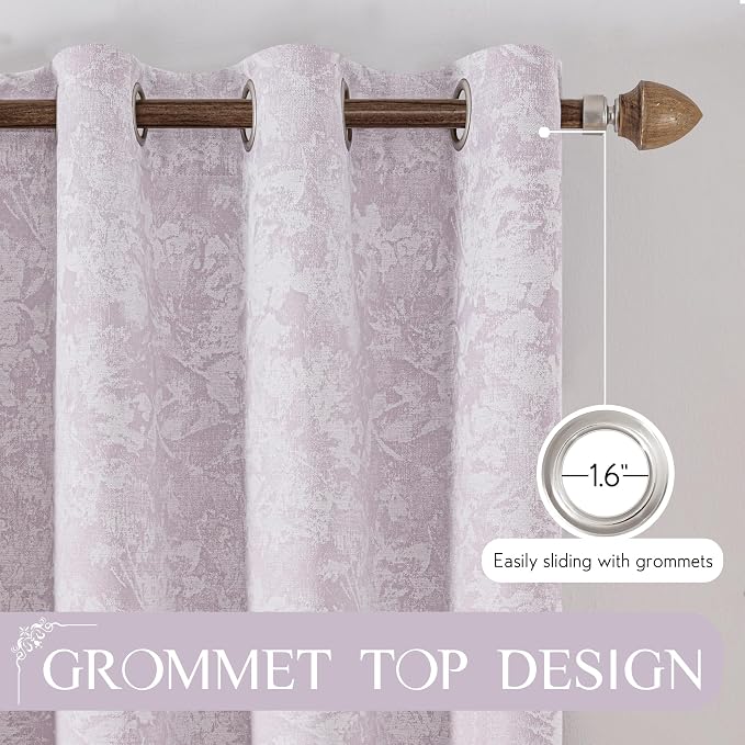 Beauoop Purple Floral Jacquard Blackout Curtains for Bedroom 52x84 2 Panels | Flower Chenille Room Darkening Drapes for Living Room 84 Inch Long Thermal Insulated Soundproof Window treatment Grommet
