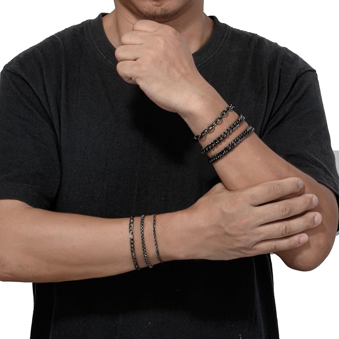 XIANNVXI 6pcs Bracelets for Men Gifts for Him Stainless Steel Bracelet Silver/Gold/Black Cuban Link Rope Paperclip Chain Bracelets Set 6.5/7/7.5/8.3/9 Inches Metal Bracelet Mens Fashion Accessories Jewelry Gifts Set