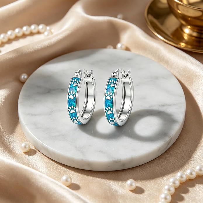 Opal/Turquoise Huggie Earrings 925 Sterling Silver Opal/Turquoise Small Animal Huggie Hoop Earrings Animal Huggies Earring Jewelry Gifts for Women Mom Her