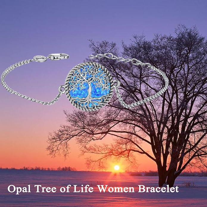 ONEFINITY Tree of Life Bracelet Sterling Silver Abalone Shell/Blue Opal/Turquoise/Malachite Tree of Life Jewelry Gifts for Women