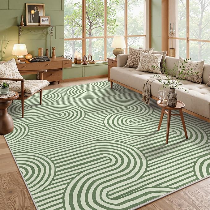 Lahome Modern Classroom Rug 8x10 Area Rugs,Green Rugs for Kids Playroom | Non-Slip Soft Rugs for Living Room,Ultra-Thin Bedroom Rug Washable,Non-Shedding Large Carpet for Office Dining Room Alba