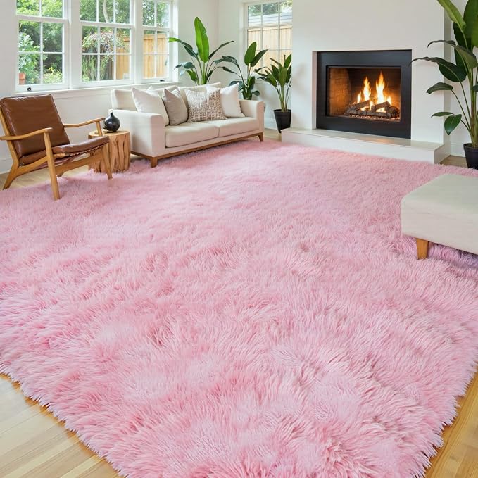 Area Rugs 10x14 Living Room, Shaggy Carpet Soft Plush Furry Bedside Rug Large Area Rugs for Bedroom Home Decor Anti Slip(10 x 14, Pink)