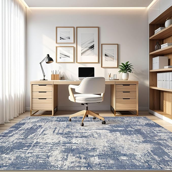 7x10 Area Rug Living Room: Washable Large Abstract Modern Soft Rug Stain Resistant Indoor Floor Non Slip Accent Carpet for Bedroom Nursery Playroom Dining Room Office Dorm Home House- Navy Grey