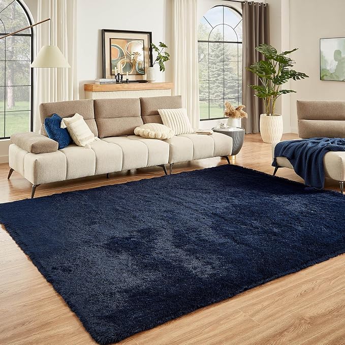 Floralux 6x9 Area Rug Living Room Rugs, Dark Blue, Ultra Soft Fluffy Furry Carpet for Bedroom, Non-Slip Indoor Floor Carpets for Kids Boys Girls Dorm, Nursery, Home Decor Aesthetic