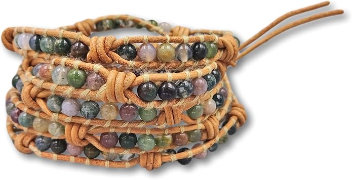 MGR MY GEMS ROCK! 35-Inch Long Multi-Layer Hand Crafted Gemstone and Crystal Multi-Stone Beaded on Genuine Leather Boho Style Stackable Super Wrap Bracelet, up to 5 Wraps.
