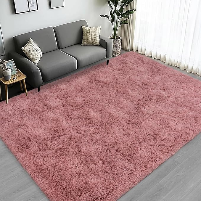 Large Area Rugs for Living Room Bedroom 5x7 Blush Fluffy Shag Rugs | Ultra Soft Shaggy Plush Fuzzy Modern Indoor Throw Floor Carpet for Kids Girls Boys Dorm Nursery Home Decor Aesthetic