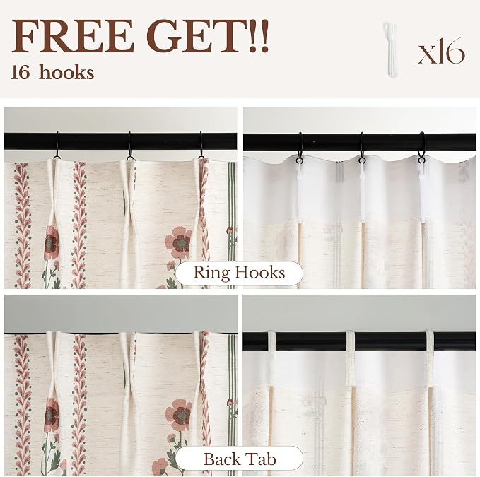 Pinch Pleated Nursery Curtains Luxury Pink Sheer Floral Curtains for Girls Room Bedroom Living Room - 84 Inch Length Modern Farmhouse Floral Printed Drapes with Hooks - 2 Panels Set