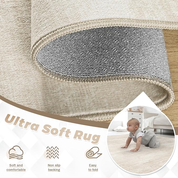 pmtsns Area Rugs 6x9 for Living Room: Washable Rug Modern Abstract Neutral Soft Non-Slip Low-Pile Indoor Carpet for Bedroom Dining Room Playroom Home Office (Beige, 6'x9')