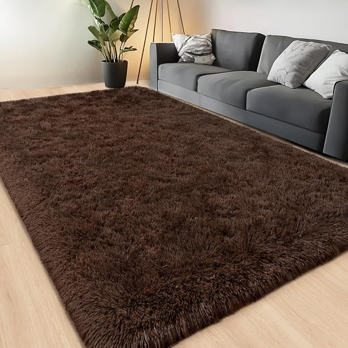Large Area Rugs for Living Room Bedroom 6x9 Brown Fluffy Shag Rugs | Ultra Soft Shaggy Plush Fuzzy Modern Indoor Throw Floor Carpet for Kids Girls Boys Dorm Nursery Home Decor Aesthetic