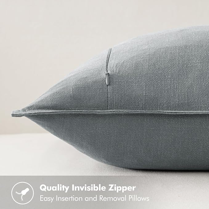MIULEE Decorative Linen Euro Sham Pillow Covers 24x24 Gray | Boho Farmhouse Neutral Couch Throw Pillows for Bed, Pack of 2 Accent Modern Pillowcases, Sofa Livingroom Home Decor